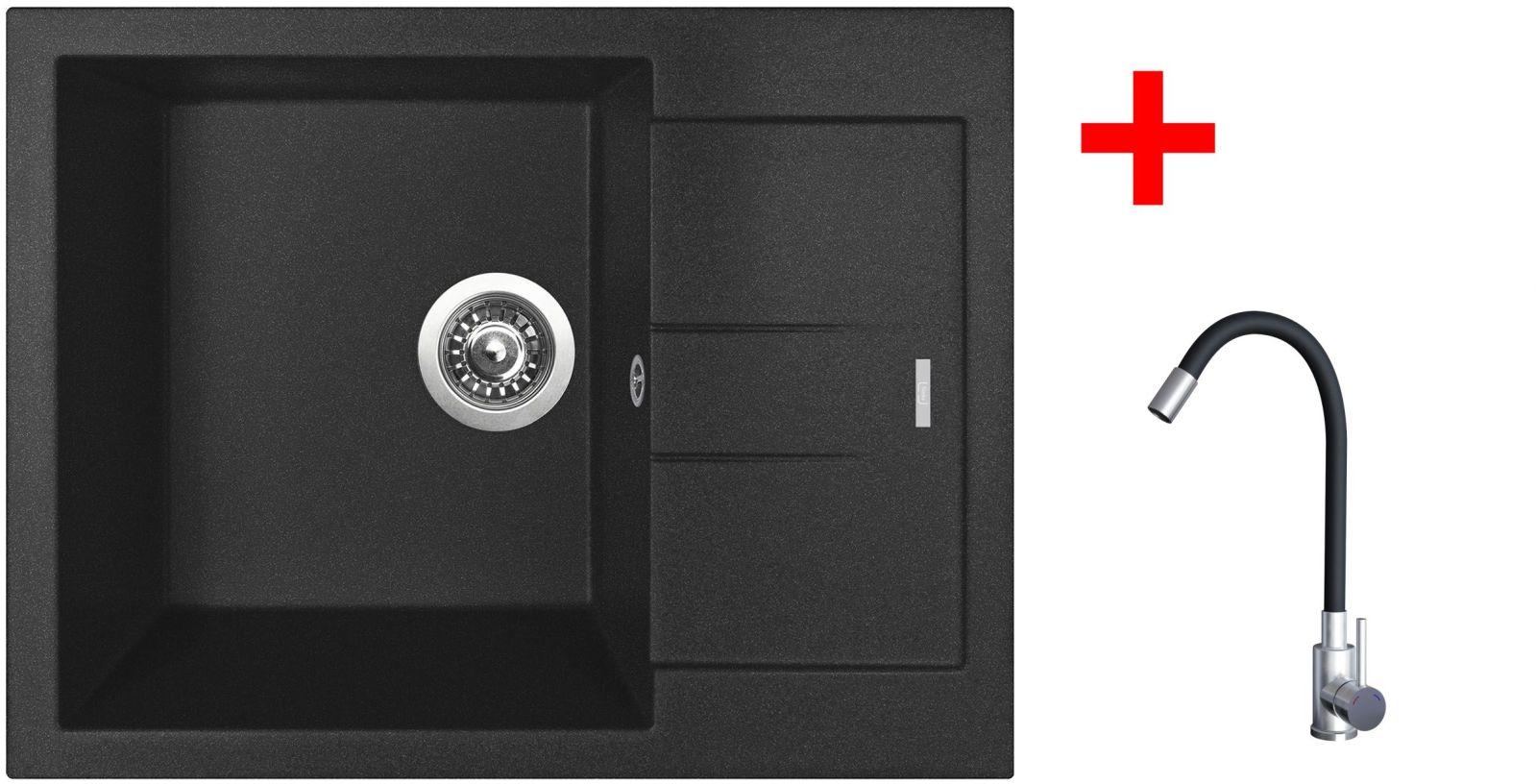 Sinks AMANDA 650 Metalblack + Elasta nerez/černá