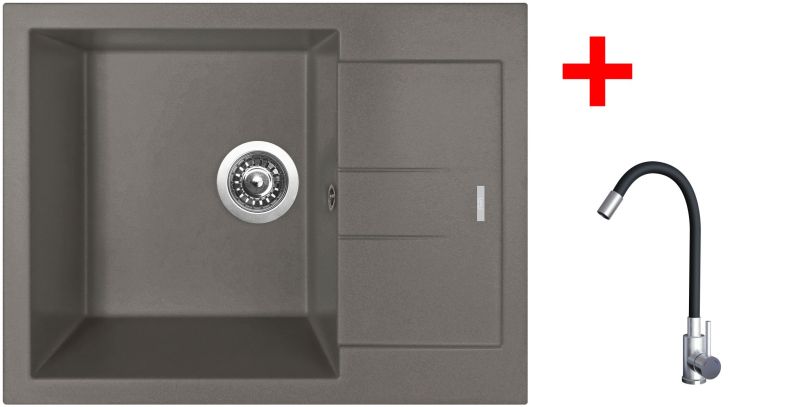 Sinks AMANDA 650 Truffle + Elasta nerez/černá