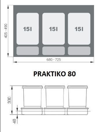 Dřezová skříňka s šuplíkem na koš ARIA ANT GRAFIT 80 ZL 1S BB