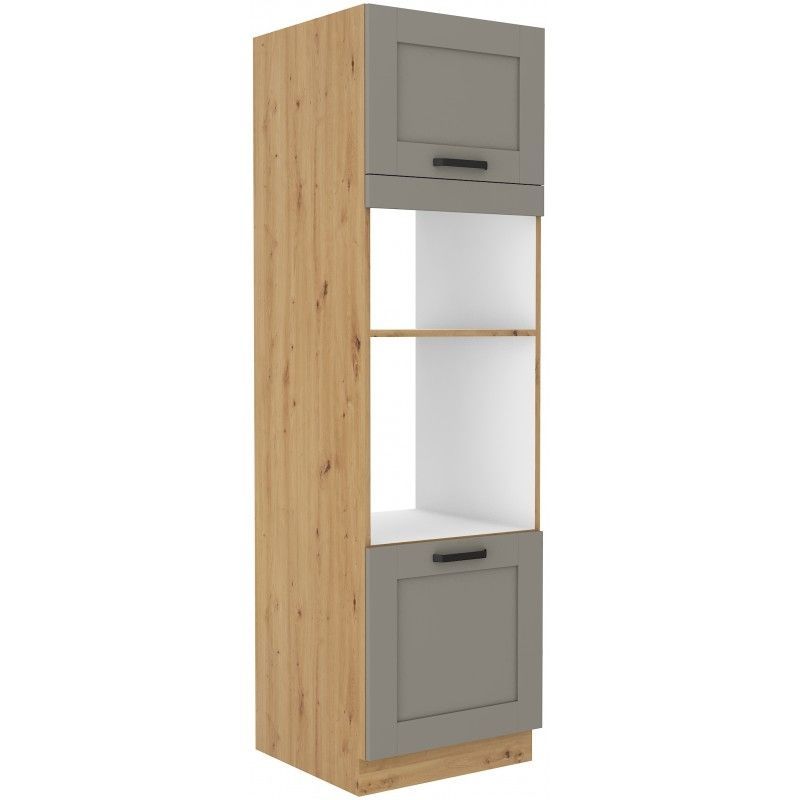 Vysoká skříň na vestavnou troubu a mikrovlnku LUNNA SVĚTLE ŠEDÁ / ARTISAN 60 DPM-210 2F